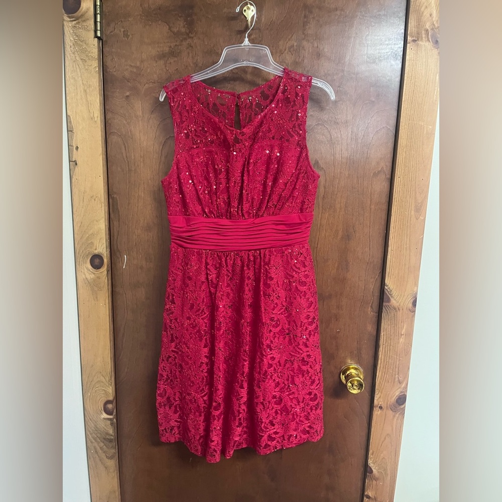 Chaya Womens Red Lace Sleeveless Dress